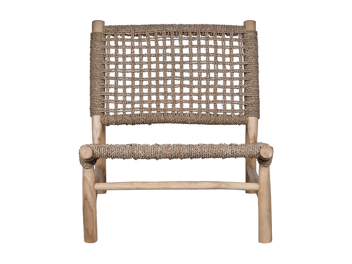 Fauteuil bas lounge incliné en bois de teck et herbes marines - TALA