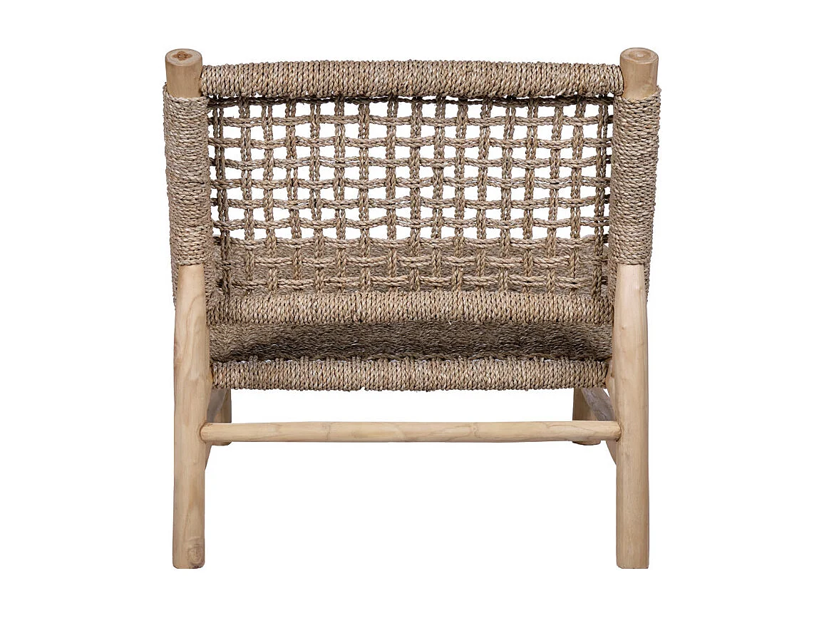 Fauteuil bas lounge incliné en bois de teck et herbes marines - TALA