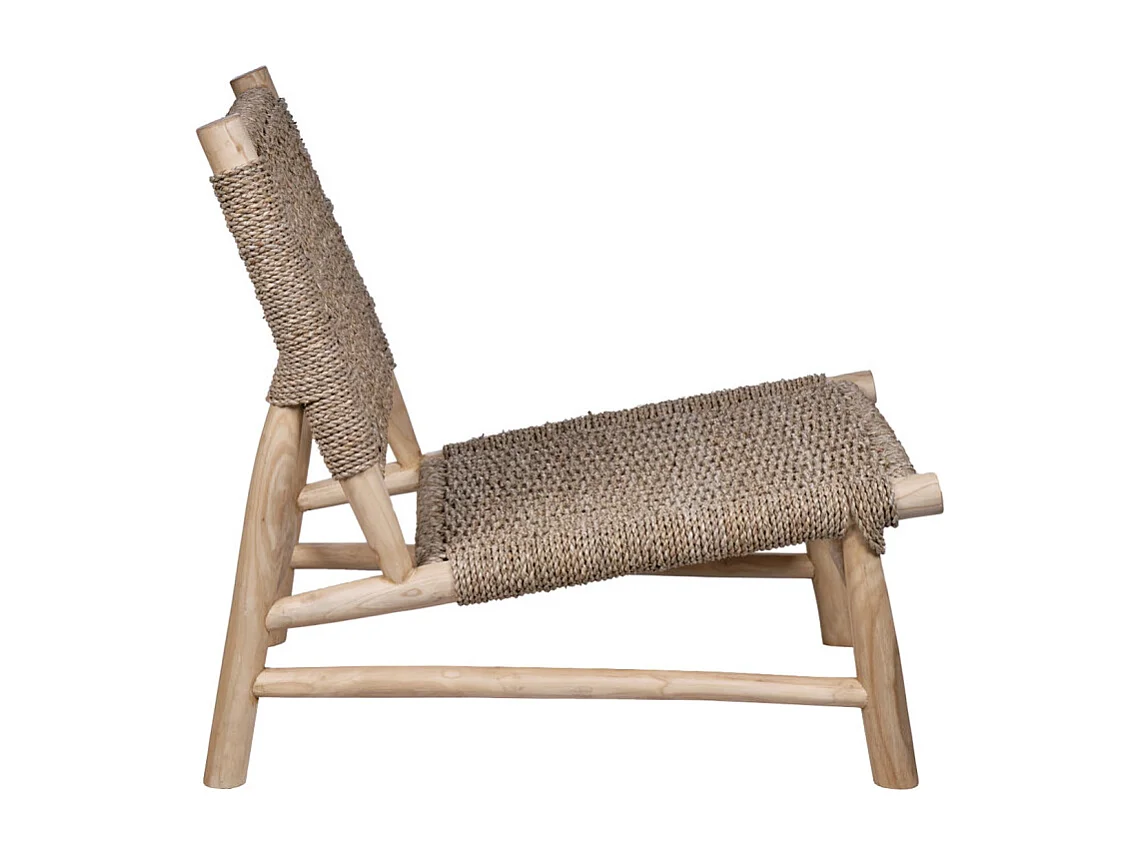 Fauteuil bas lounge incliné en bois de teck et herbes marines - TALA