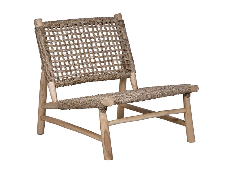 Fauteuil bas lounge incliné en bois de teck et herbes marines - TALA
