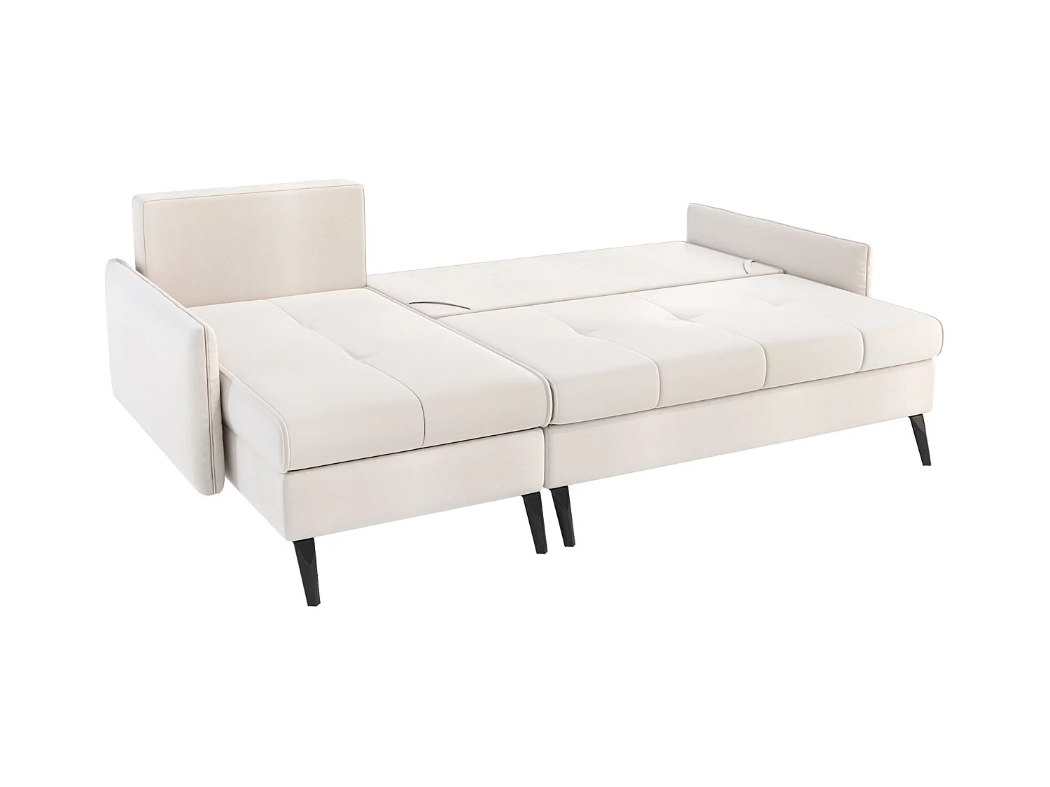 Canapé d’angle en velours – convertible avec 2 coffres – beige-gris – réversible – COLLIN