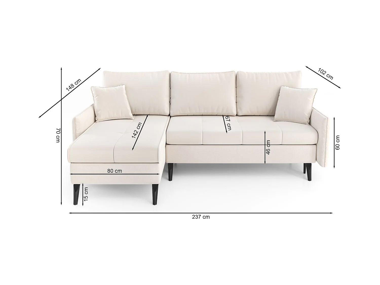 Canapé d’angle en velours – convertible avec 2 coffres – beige-gris – réversible – COLLIN