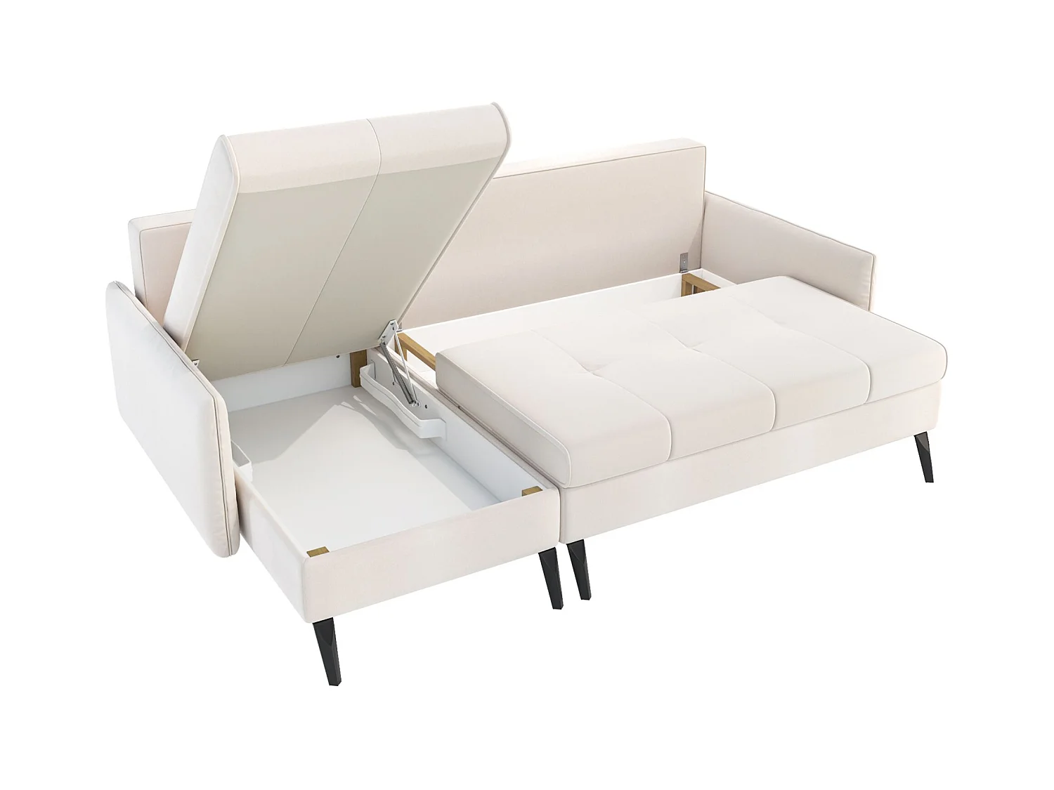 Canapé d’angle en velours – convertible avec 2 coffres – beige-gris – réversible – COLLIN