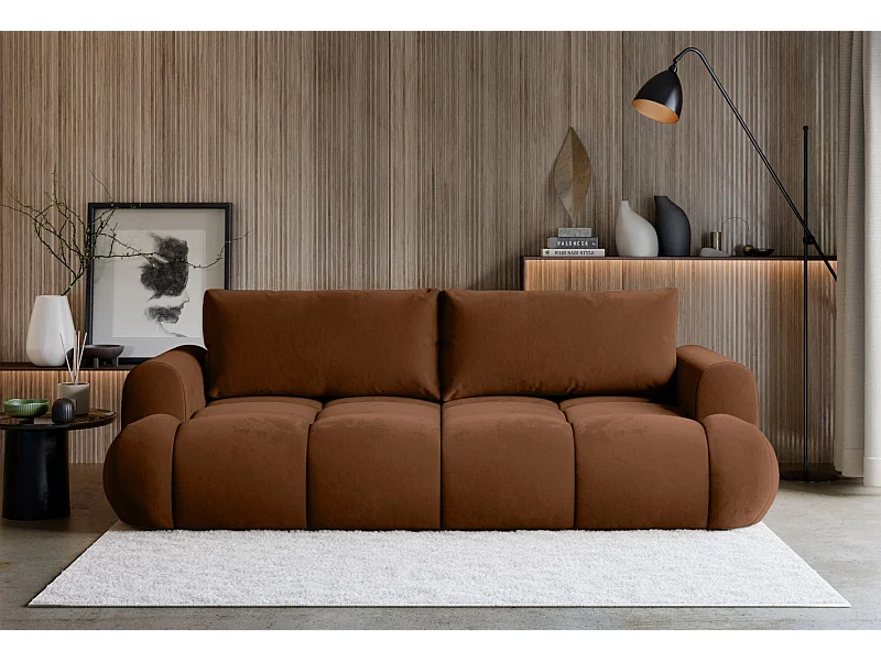 3-Sitzer Schlafsofa – Stauraum – hydrophober Samtbezug – Kupfer – OMBO DOCE