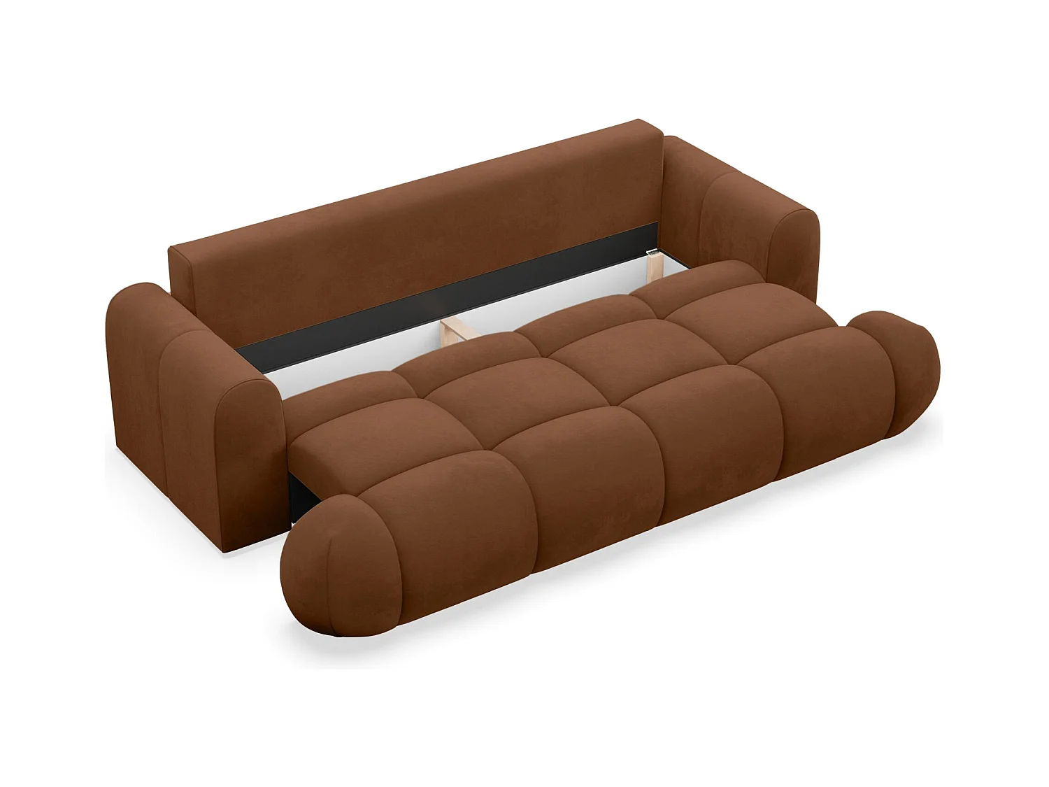 Canapé convertible 3 places – coffre de rangement – tissu velours hydrophobe – Cuivre – OMBO DOCE