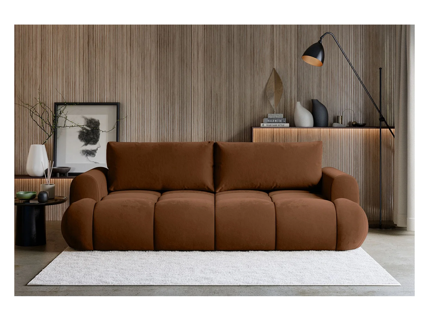 3-Sitzer Schlafsofa – Stauraum – hydrophober Samtbezug – Kupfer – OMBO DOCE