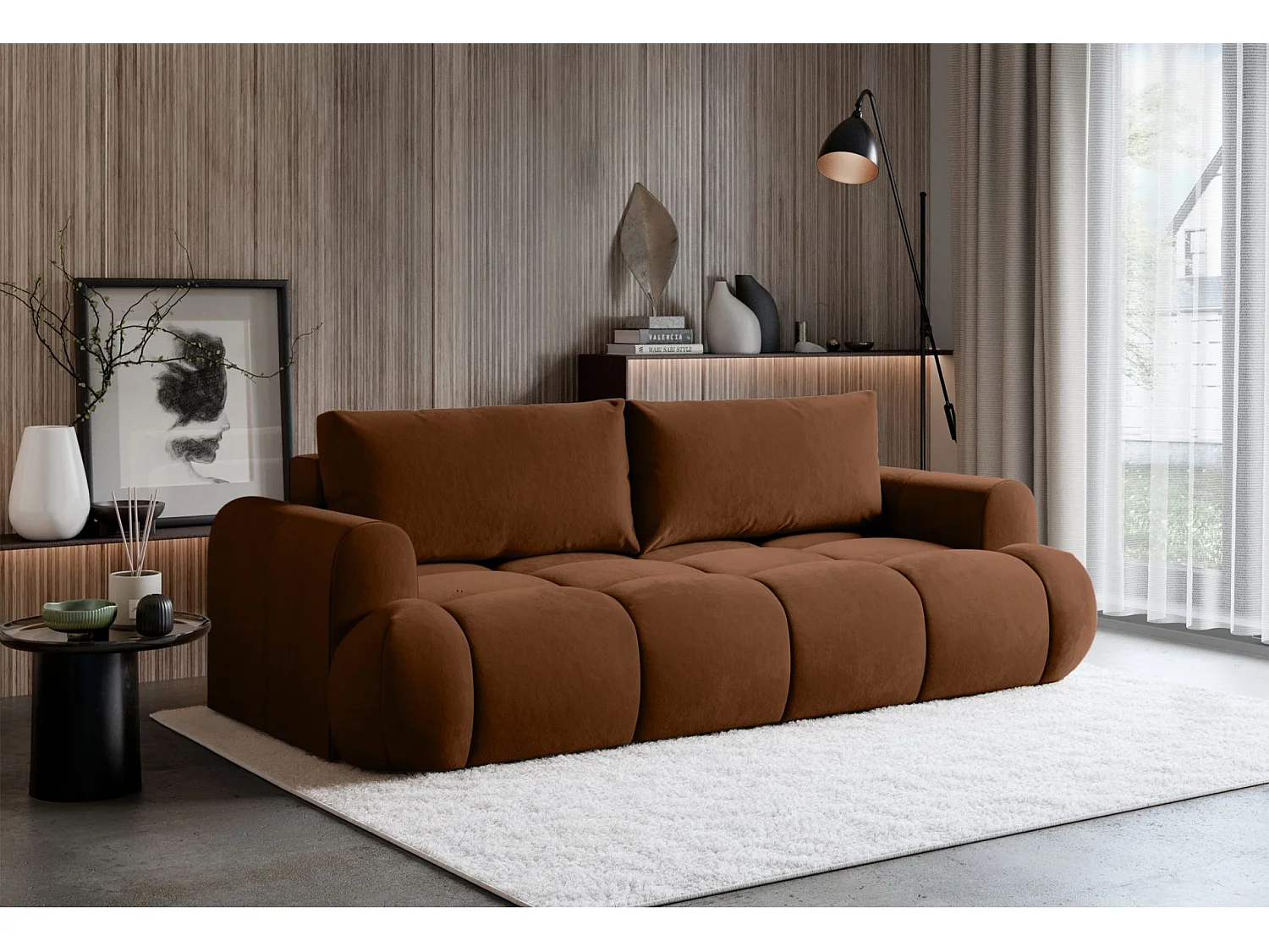 3-Sitzer Schlafsofa – Stauraum – hydrophober Samtbezug – Kupfer – OMBO DOCE