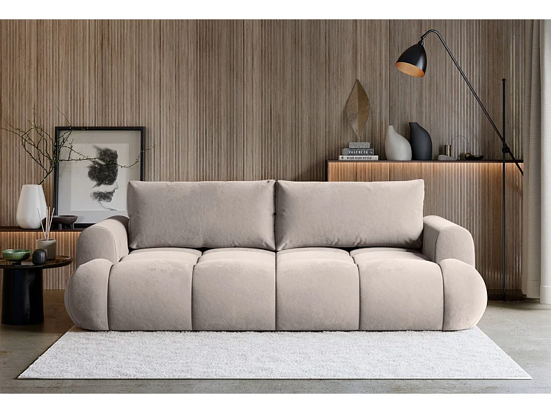 3-Sitzer Schlafsofa – Stauraum – hydrophober Samtbezug – Greige – OMBO DOCE