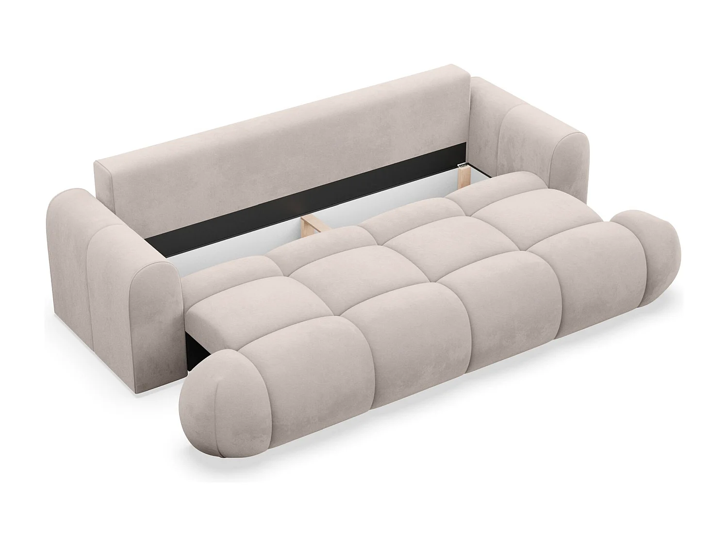 Canapé convertible 3 places – coffre de rangement – tissu velours hydrophobe – Greige – OMBO DOCE