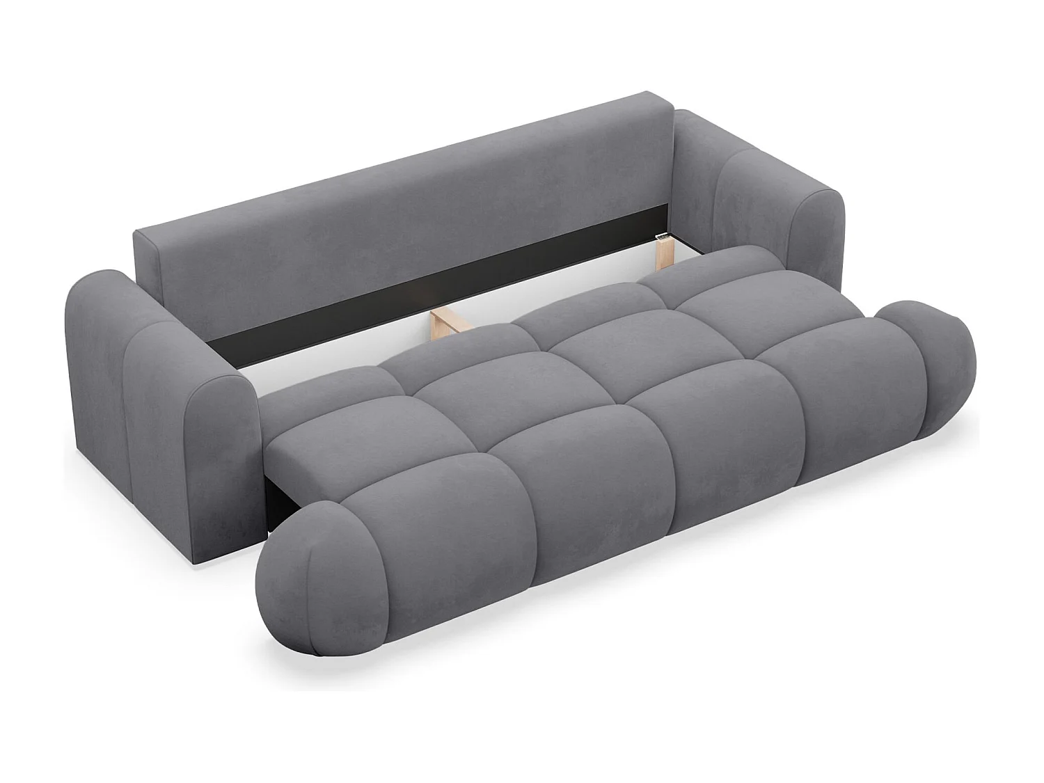 Canapé convertible 3 places – coffre de rangement – tissu velours hydrophobe – Gris – OMBO DOCE