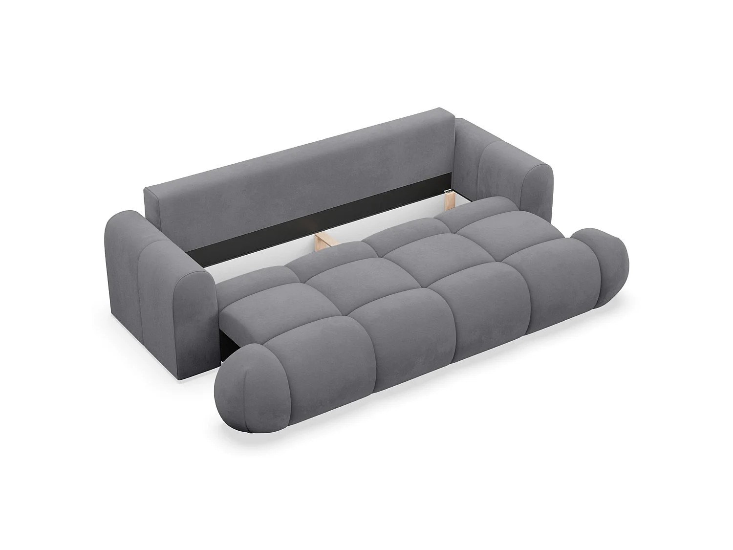 Canapé convertible 3 places avec coffre en velours gris OMBO