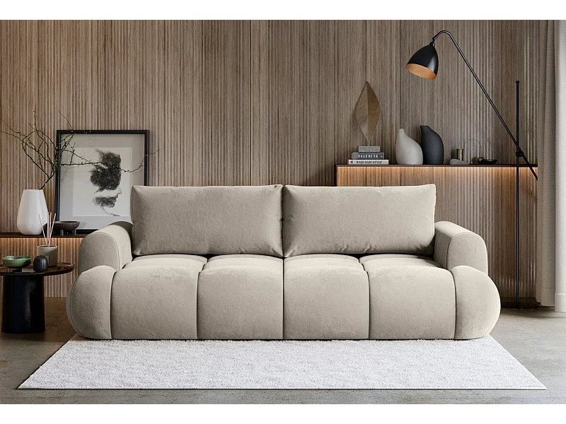 3-Sitzer Schlafsofa – Stauraum – hydrophober Samtbezug – Beige – OMBO DOCE