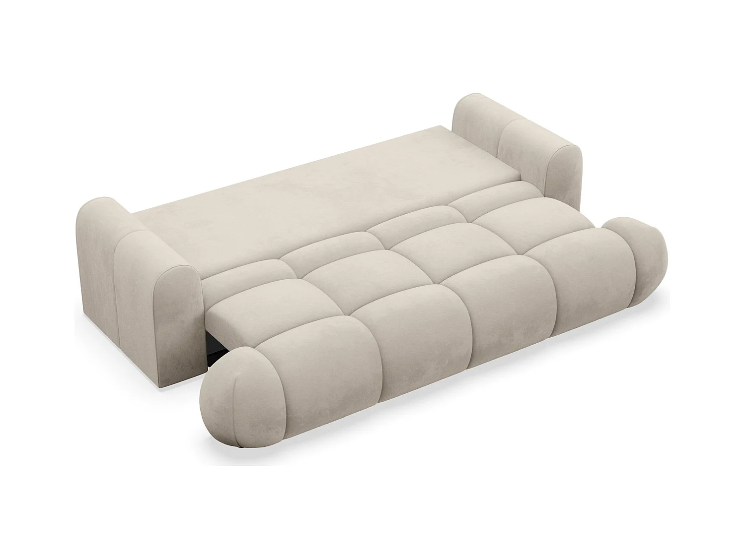 Canapé convertible 3 places – coffre de rangement – tissu velours hydrophobe – Beige – OMBO DOCE