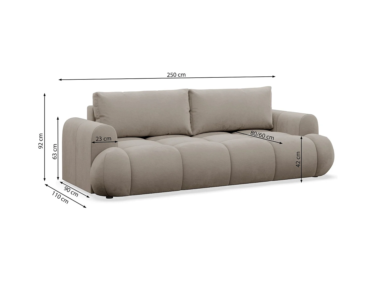Canapé convertible 3 places – coffre de rangement – tissu velours hydrophobe – Beige – OMBO DOCE