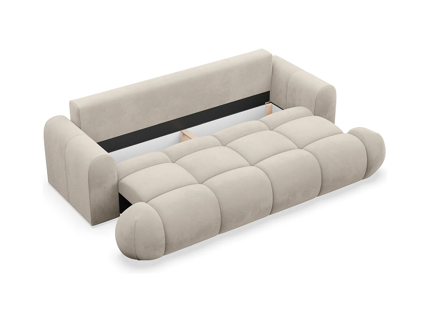 Canapé convertible 3 places – coffre de rangement – tissu velours hydrophobe – Beige – OMBO DOCE