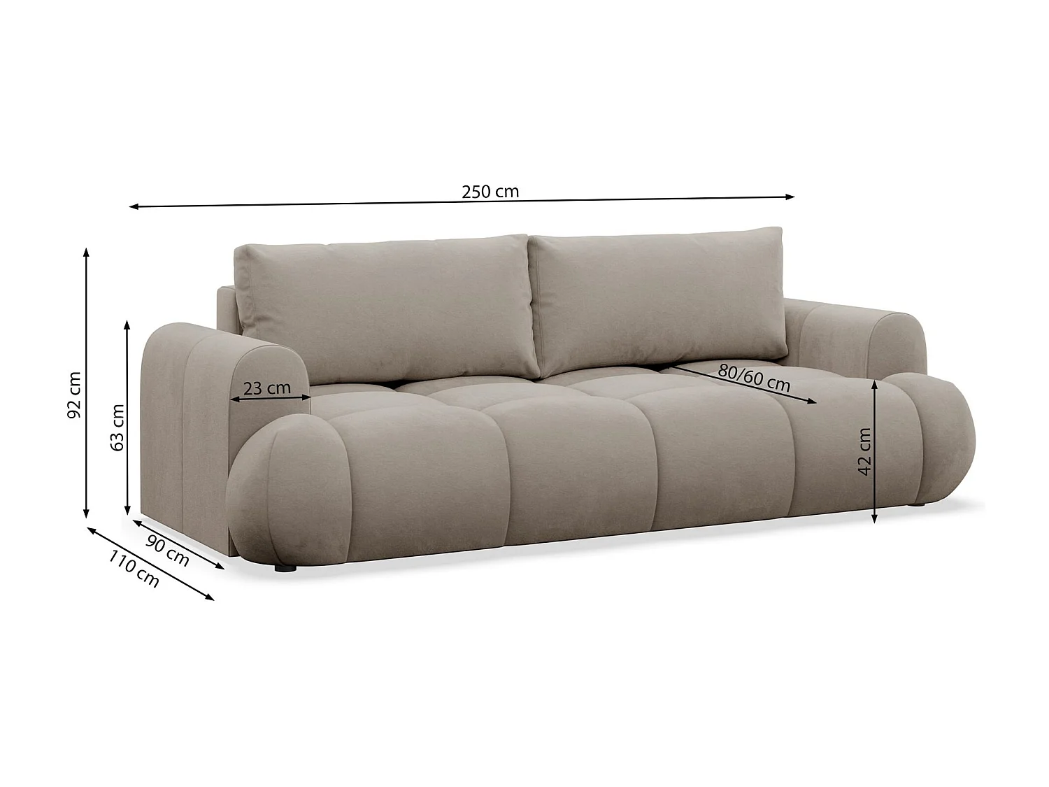 3-Sitzer Schlafsofa – Stauraum – hydrophober Samtbezug – Beige – OMBO DOCE