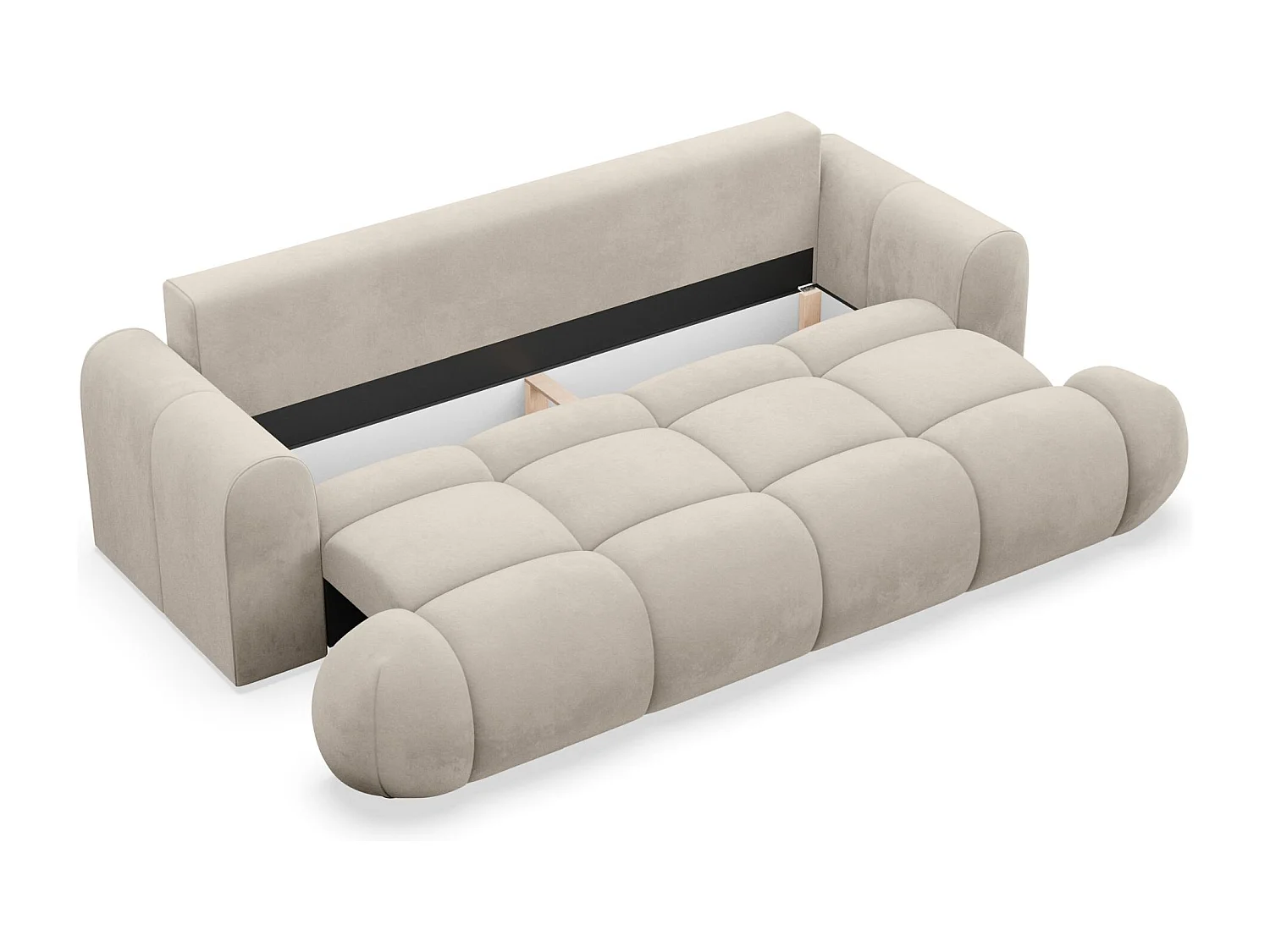 3-Sitzer Schlafsofa – Stauraum – hydrophober Samtbezug – Beige – OMBO DOCE