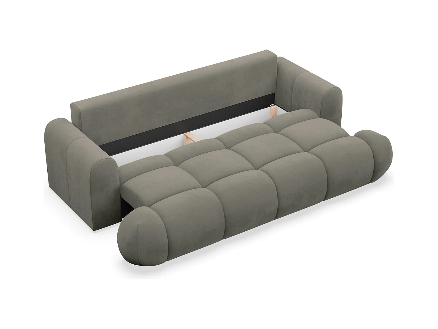 Canapé convertible 3 places – coffre de rangement – tissu velours hydrophobe – Beige foncé – OMBO DOCE