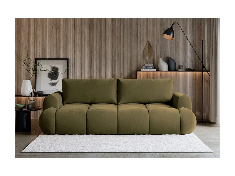 3-Sitzer Schlafsofa – Stauraum – hydrophober Samtbezug – Olivgrün – OMBO DOCE