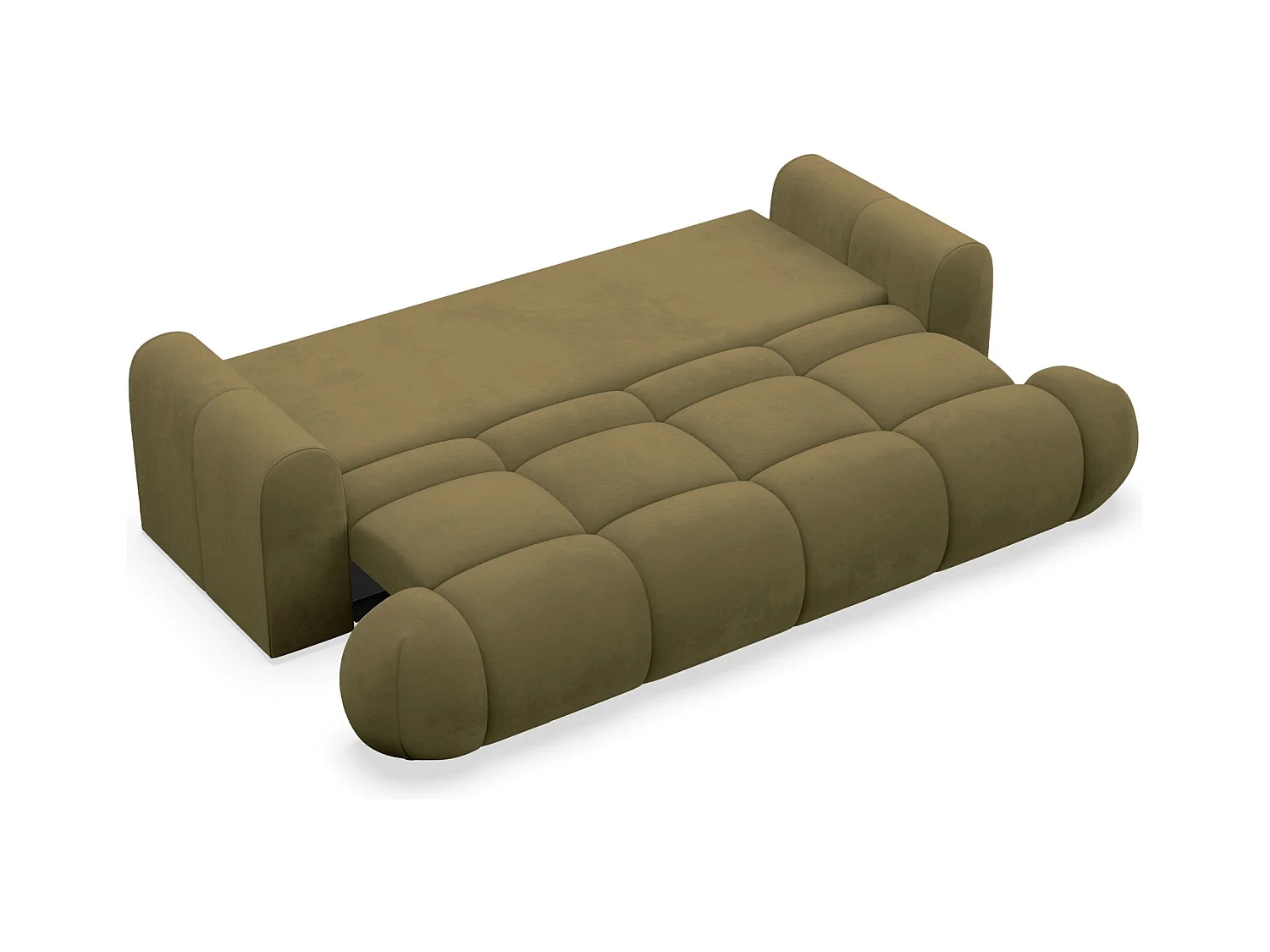 Canapé convertible 3 places – coffre de rangement – tissu velours hydrophobe – Vert olive – OMBO DOCE