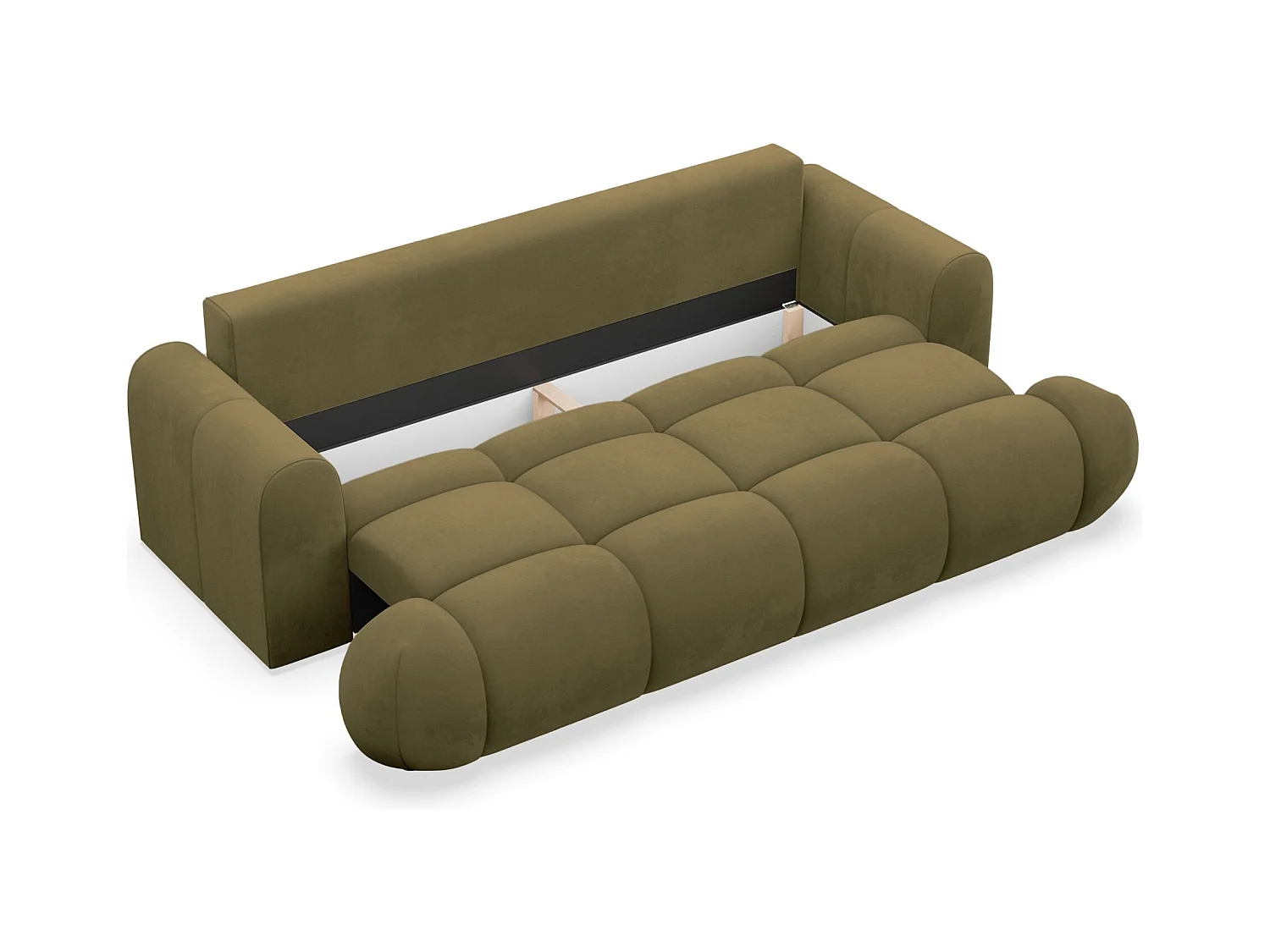 Canapé convertible 3 places – coffre de rangement – tissu velours hydrophobe – Vert olive – OMBO DOCE