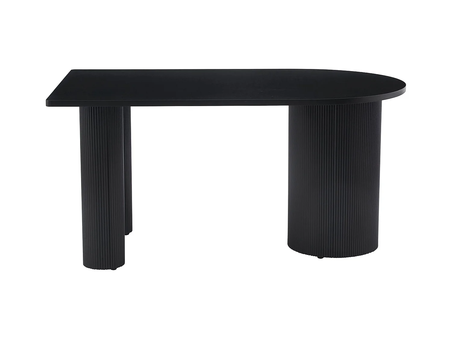 Table à manger rectangulaire – Noir – côté arrondi – pieds colonnes cannelés – 150×90 cm – DICALIZE