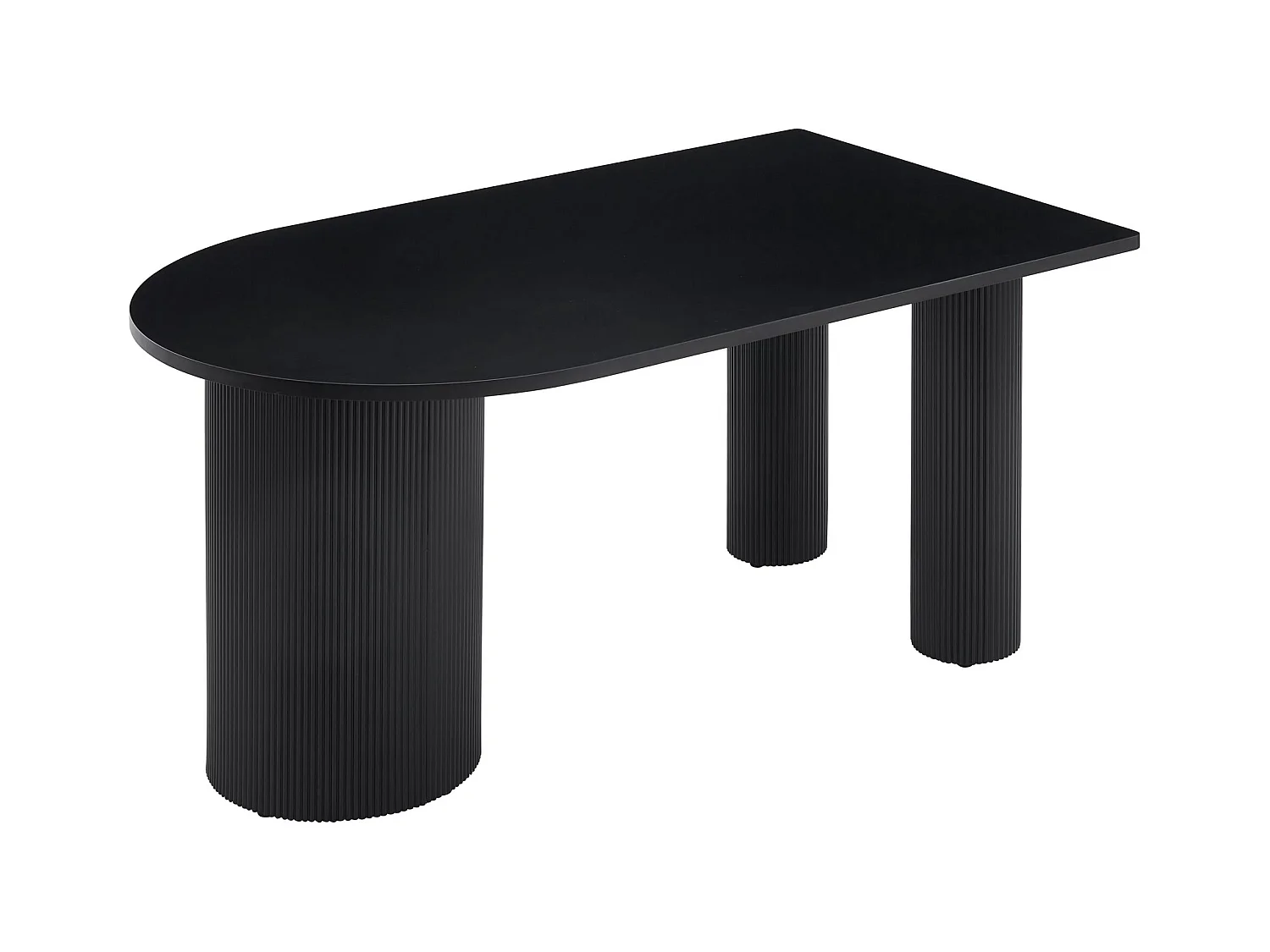 Table à manger rectangulaire – Noir – côté arrondi – pieds colonnes cannelés – 150×90 cm – DICALIZE
