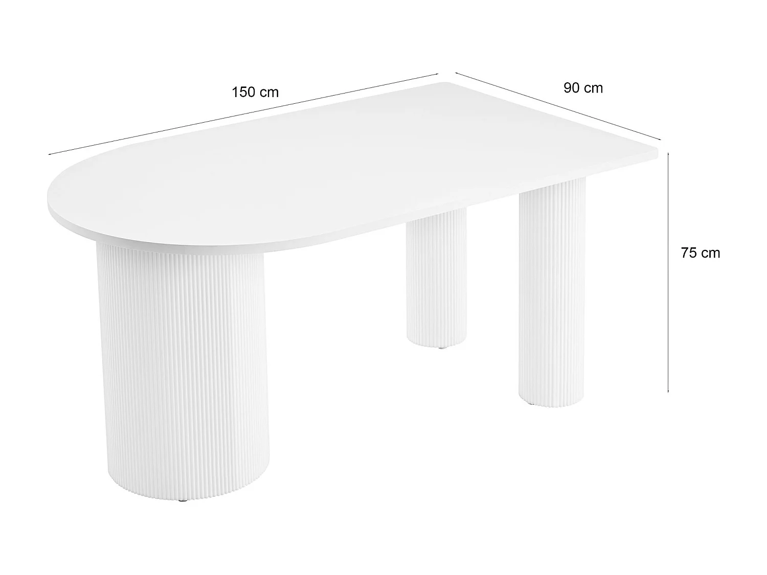 Table à manger rectangulaire – Noir – côté arrondi – pieds colonnes cannelés – 150×90 cm – DICALIZE
