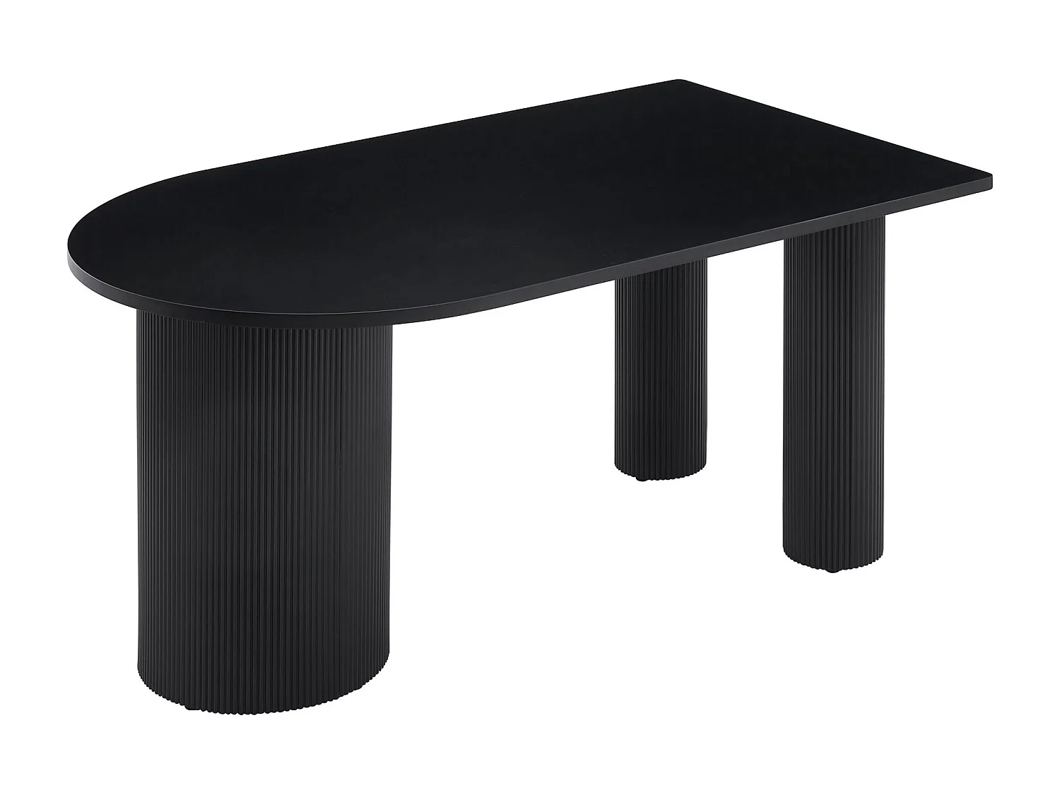 Table à manger rectangulaire – Noir – côté arrondi – pieds colonnes cannelés – 150×90 cm – DICALIZE