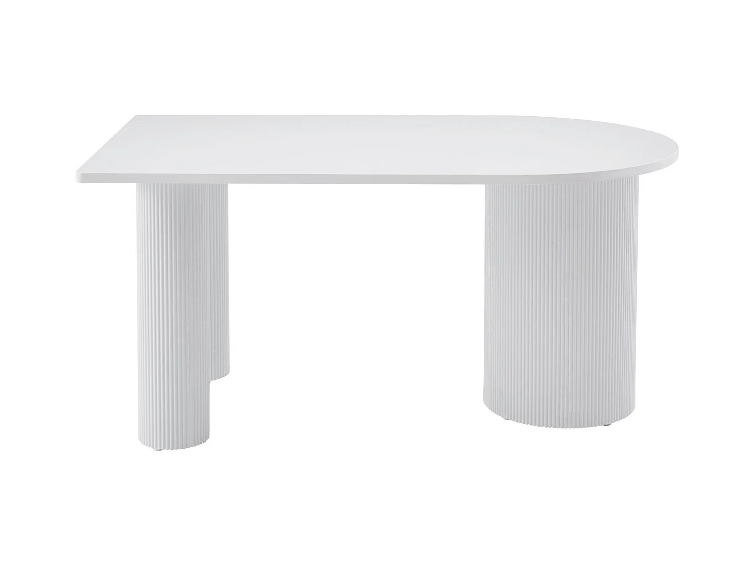 Table à manger rectangulaire – Blanc – côté arrondi – pieds colonnes cannelés – 150×90 cm – DICALIZE
