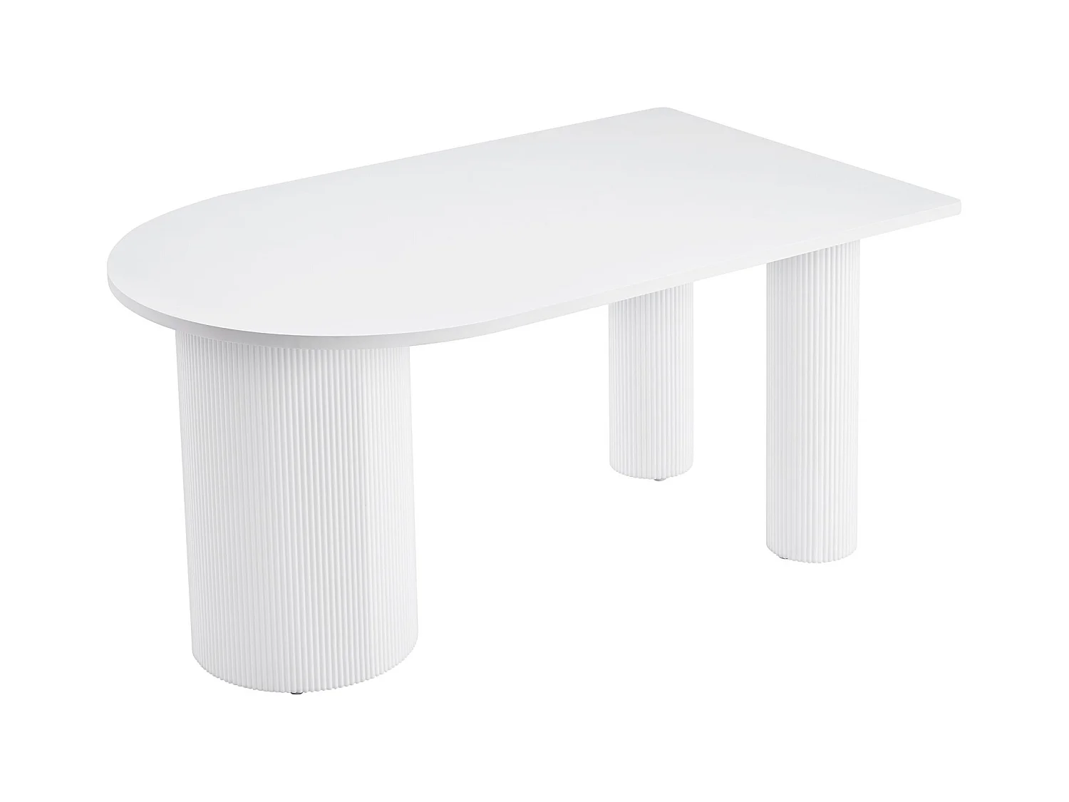 Table à manger rectangulaire – Blanc – côté arrondi – pieds colonnes cannelés – 150×90 cm – DICALIZE
