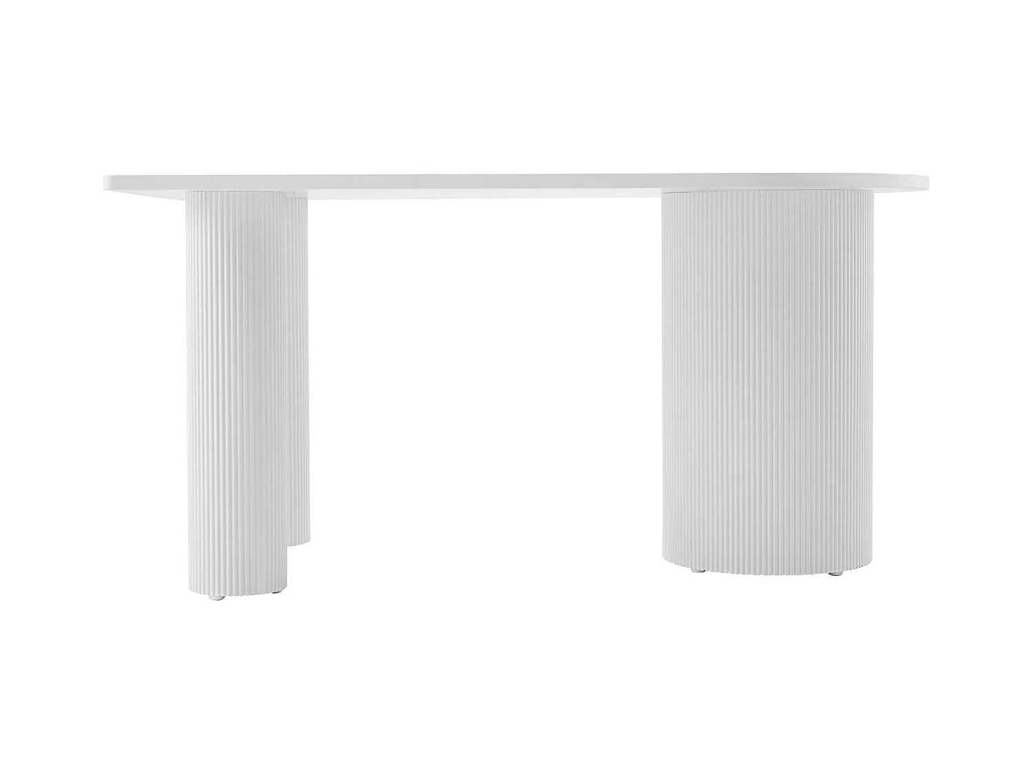 Table à manger rectangulaire – Blanc – côté arrondi – pieds colonnes cannelés – 150×90 cm – DICALIZE