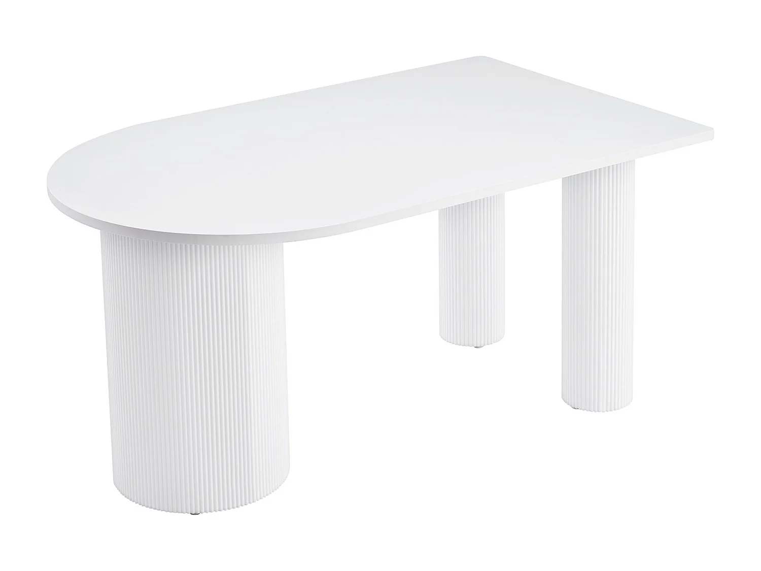 Esstisch rechteckig – Weiß – halbrunde Seite – geriffelte Säulenbeine – 150×90 cm – DICALIZE