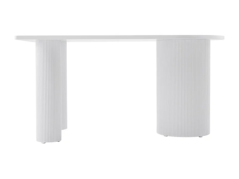 Table à manger rectangulaire – Blanc – côté arrondi – pieds colonnes cannelés – 150×90 cm – DICALIZE