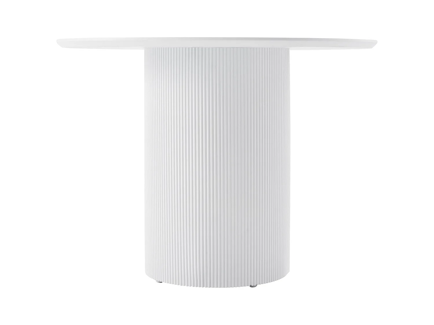 Table à manger ronde – Blanc – socle cylindrique cannelé – 100 cm – TRUALLY