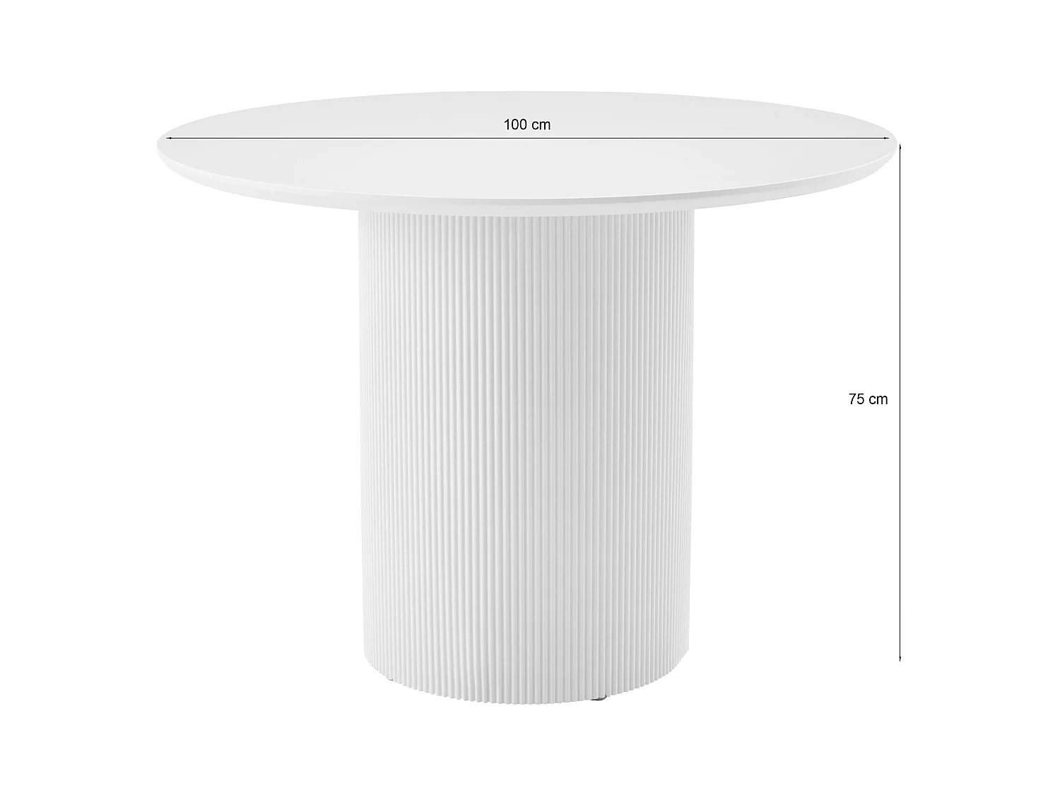 Table à manger ronde – Blanc – socle cylindrique cannelé – 100 cm – TRUALLY