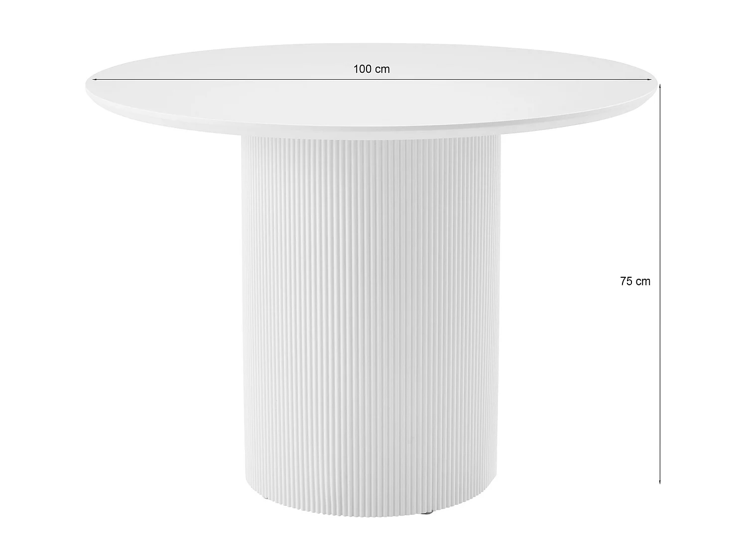 Table à manger ronde – Blanc – socle cylindrique cannelé – 100 cm – TRUALLY