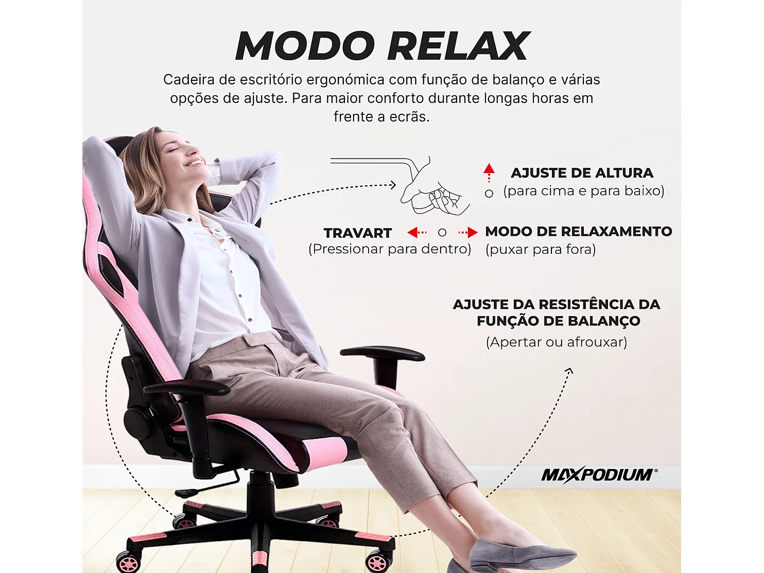 Chaise gamer ergonomique, réglable en hauteur, supporte 150 kg – Tactical, Noire et Rose