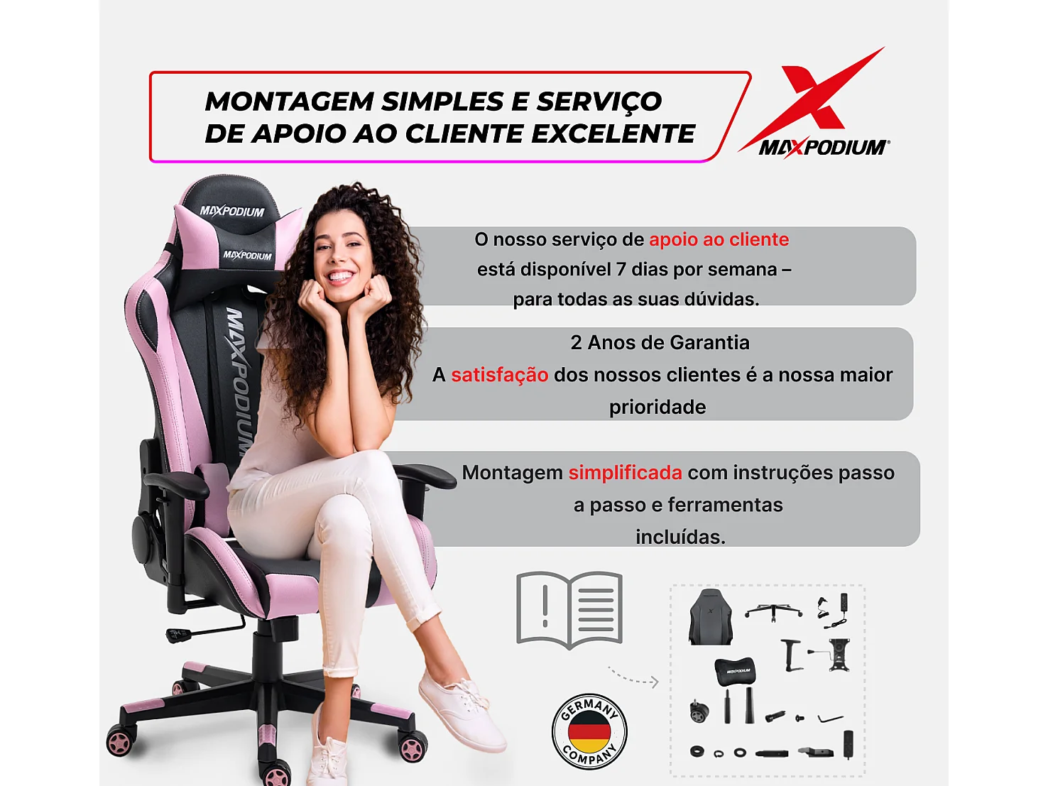 Chaise gamer ergonomique, réglable en hauteur, supporte 150 kg – Tactical, Noire et Rose