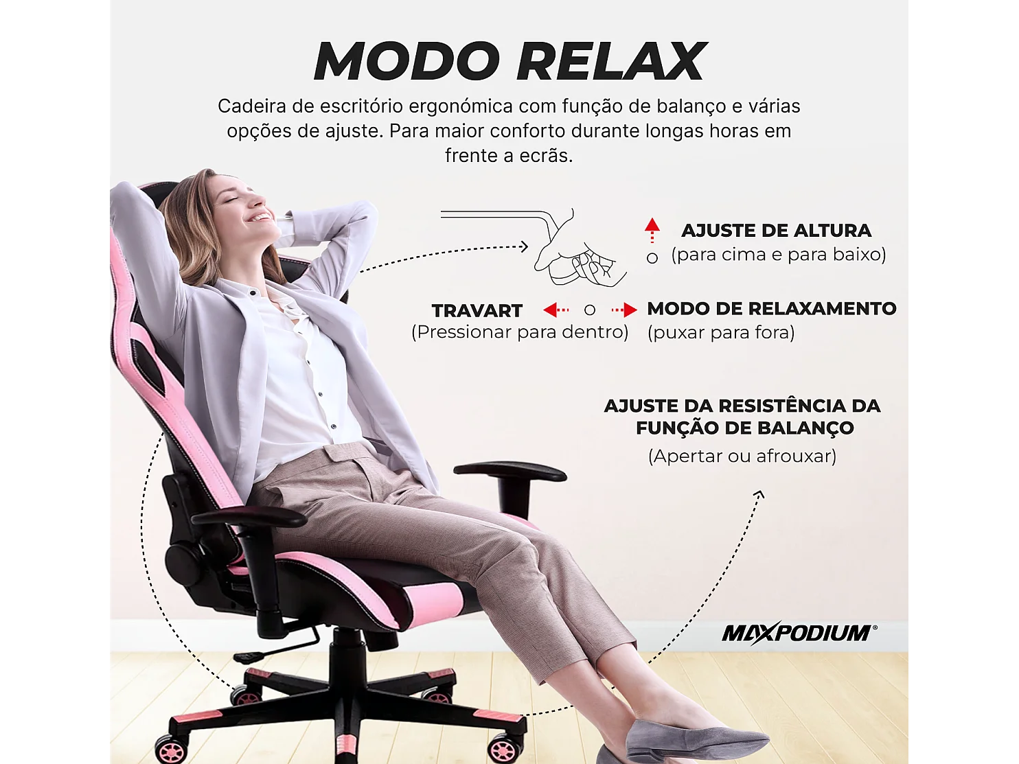 Chaise gamer ergonomique, réglable en hauteur, supporte 150 kg – Tactical, Noire et Rose