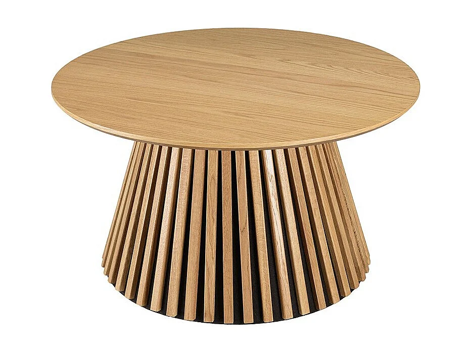 SYA - Table basse ronde D80 décor et chêne naturel pied à motif strié