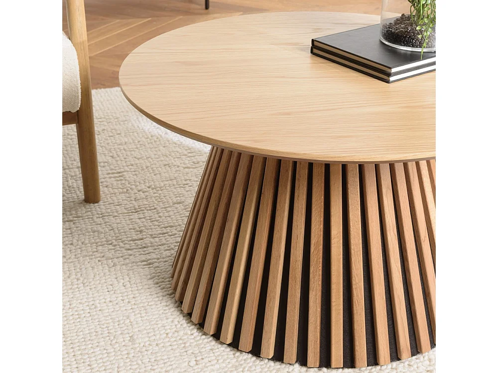SYA - Table basse ronde D80 décor et chêne naturel pied à motif strié