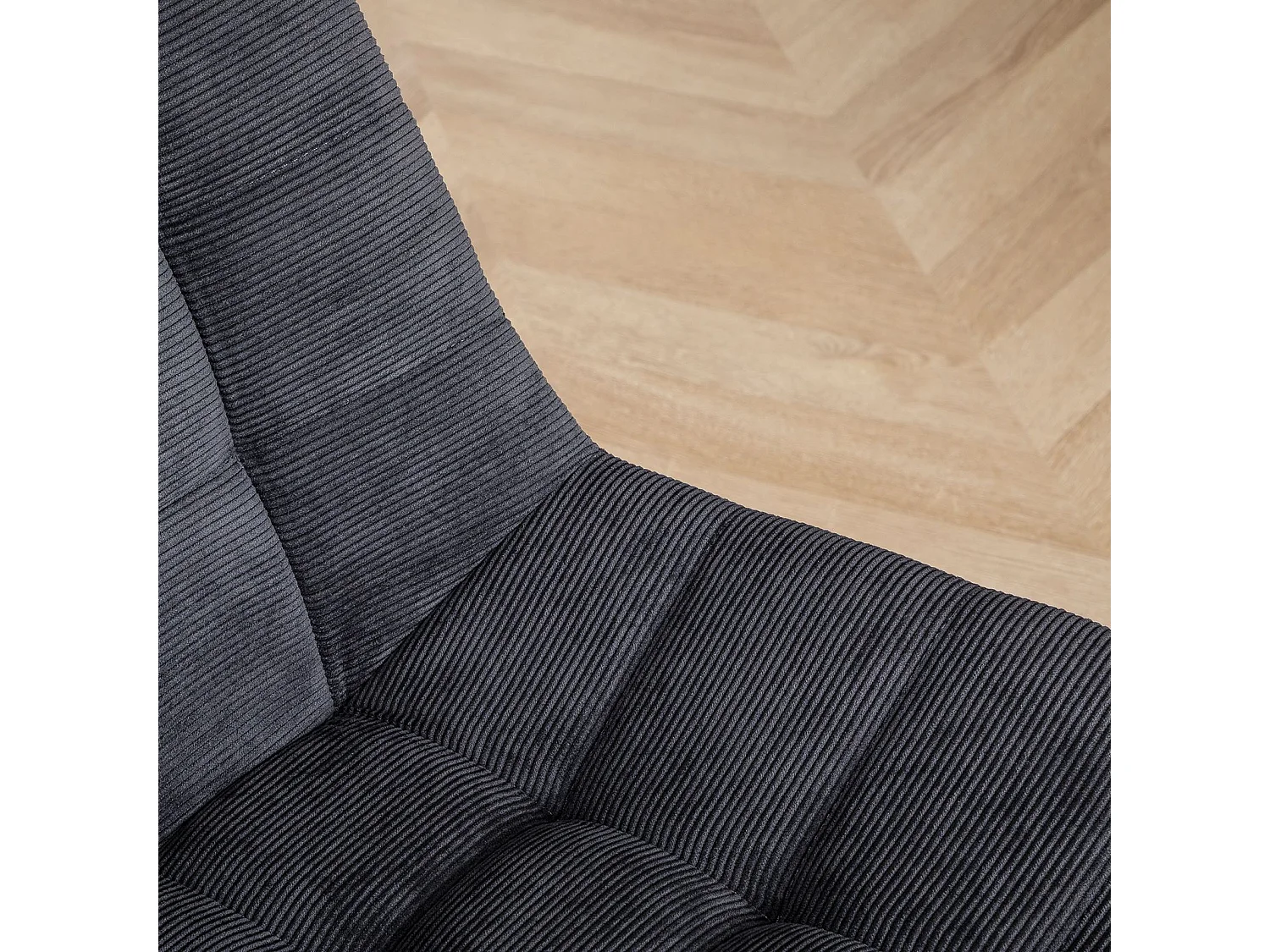 Chaise de bureau VASILO fauteuil en velours côtelé noir avec piétement en métal laqué noir