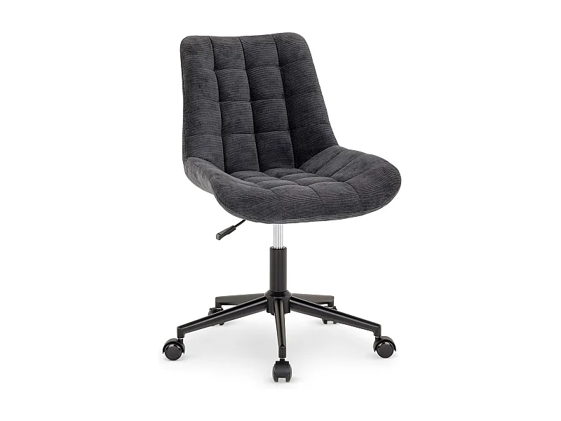 Chaise de bureau VASILO fauteuil en velours côtelé noir avec piétement en métal laqué noir