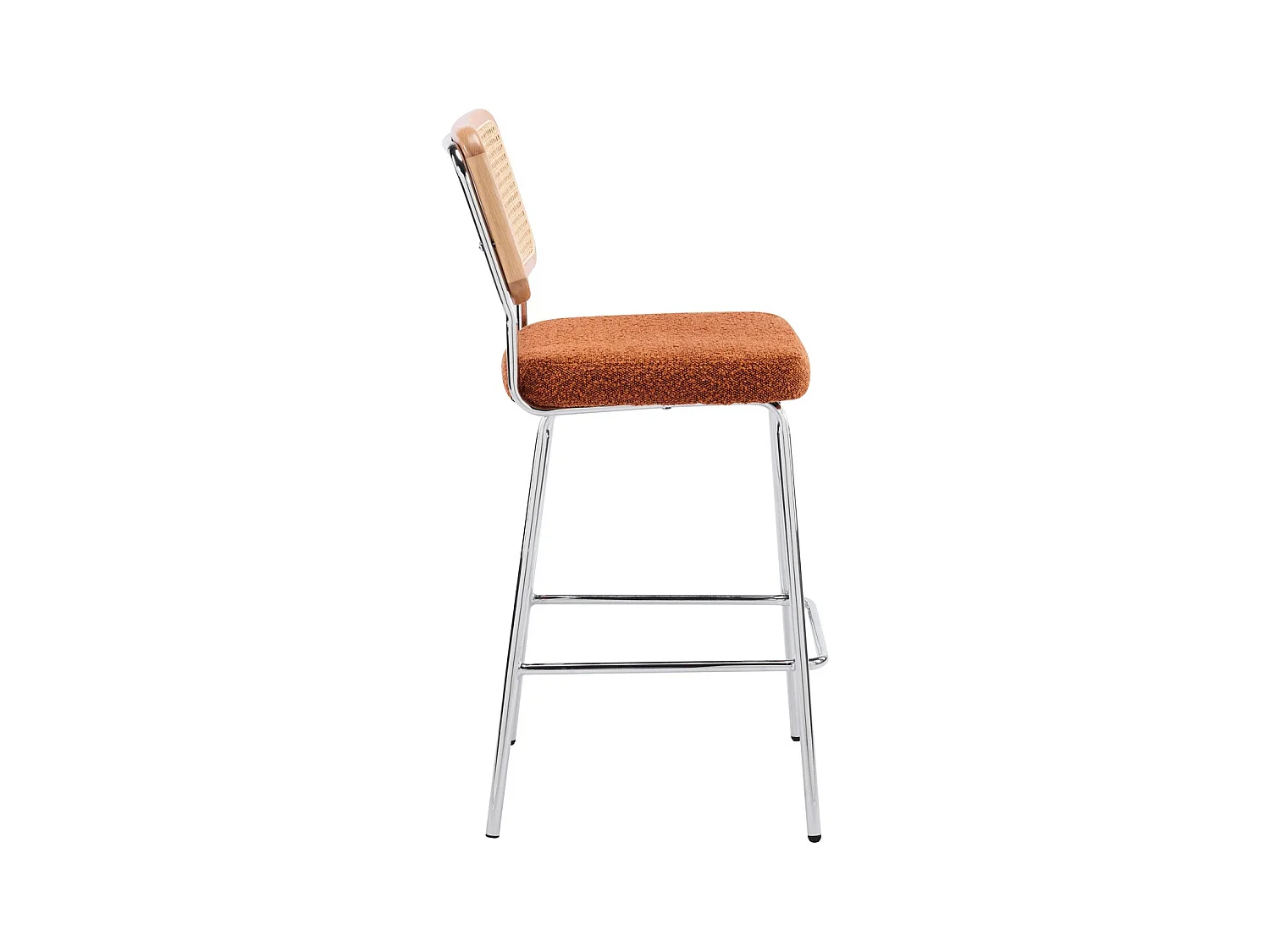 Lot de 2 chaises de bar en cannage et tissu bouclé rouille, piètement chromé - Muse