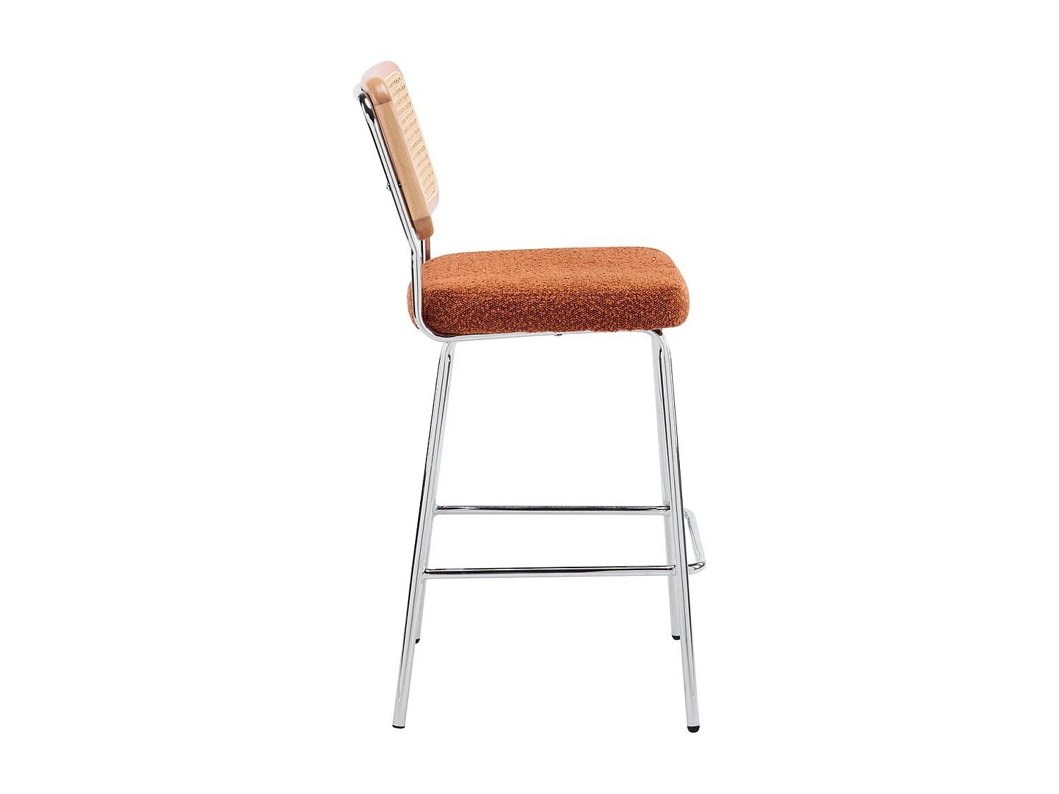 Lot de 2 chaises de bar en cannage et tissu bouclé rouille, piètement chromé - Muse