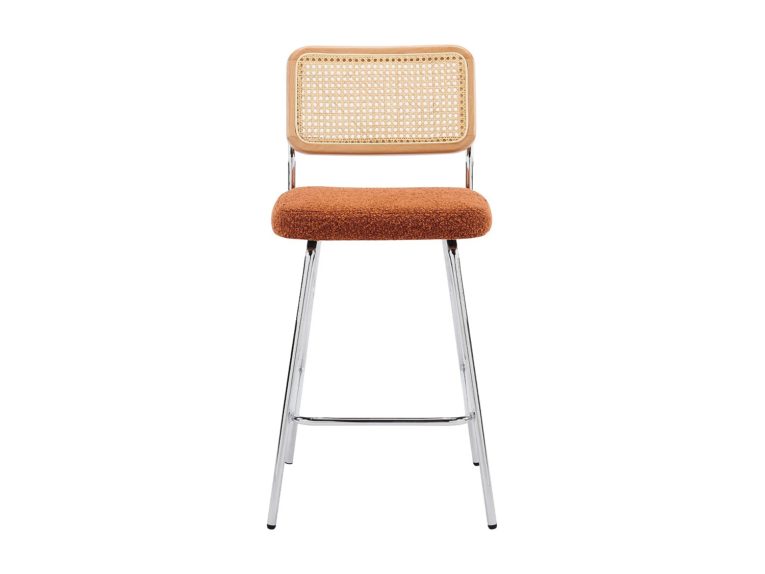 Lot de 2 chaises de bar en cannage et tissu bouclé rouille, piètement chromé - Muse