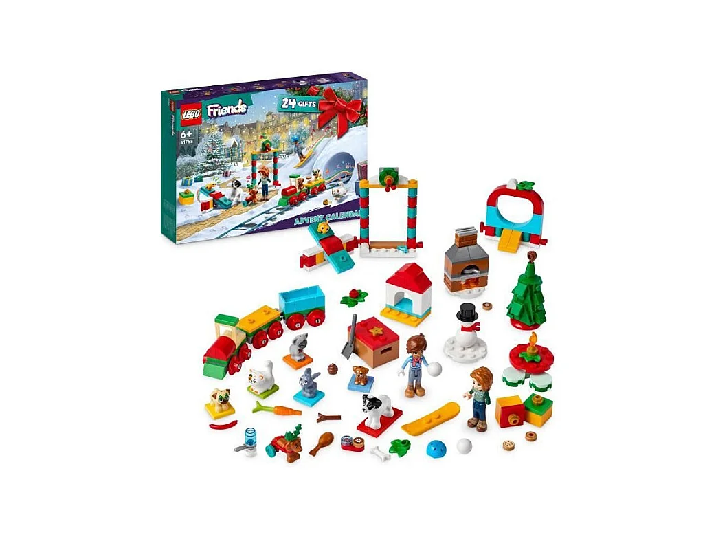 LEGO Friends 41758 Le Calendrier de l'Avent 2023, avec 24 Cadeaux dont 8 Figurines d'Animaux, 2 Mini-Poupées, Cadeau Noël