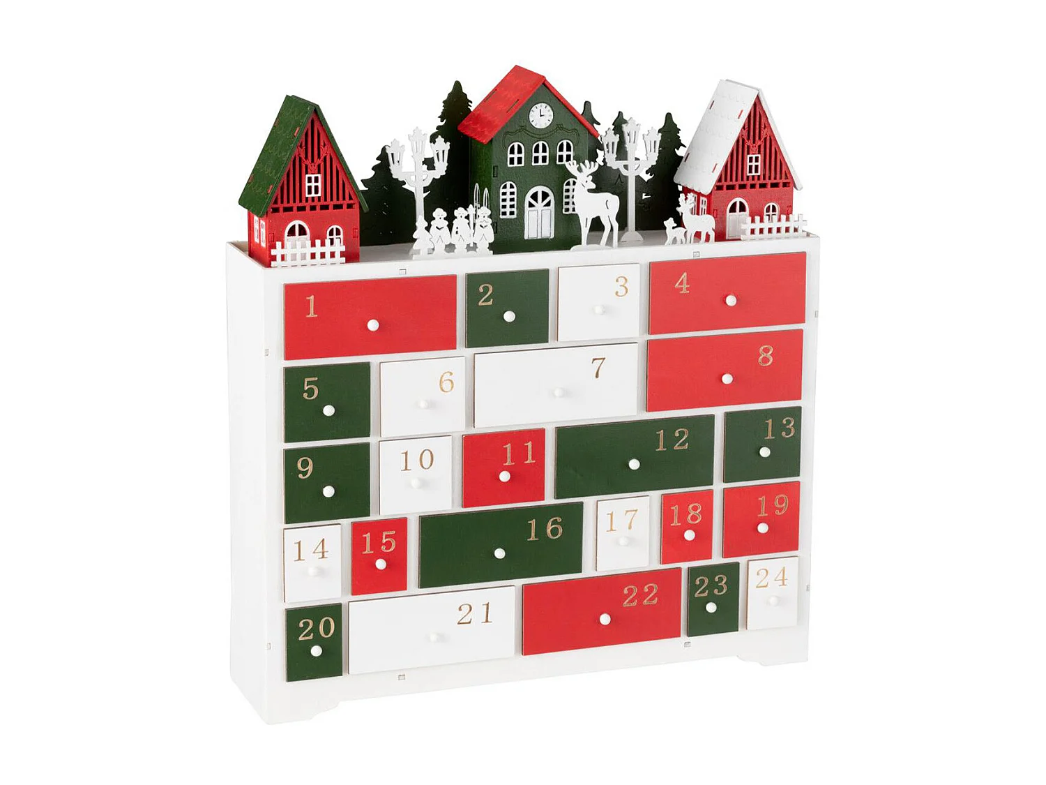 Calendario dell'avvento in legno multicolore 38x10,5x41 cm