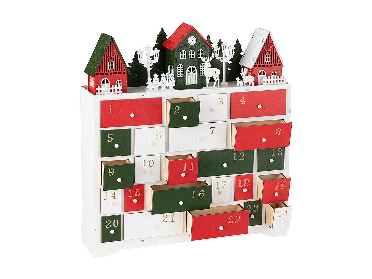 Calendario dell'avvento in legno multicolore 38x10,5x41 cm